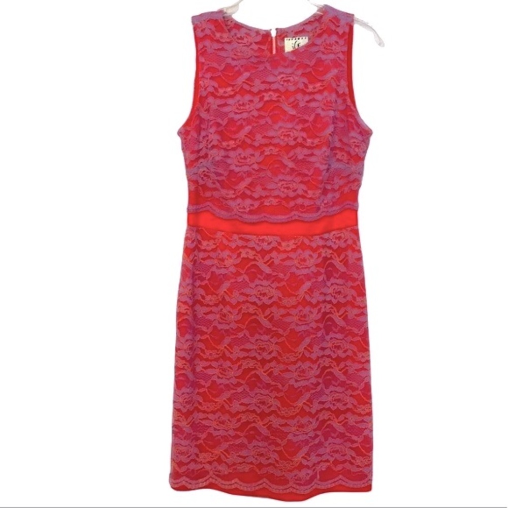 iCE Brand Dress Form fitting Orange body with Lace Light Purple Overlay